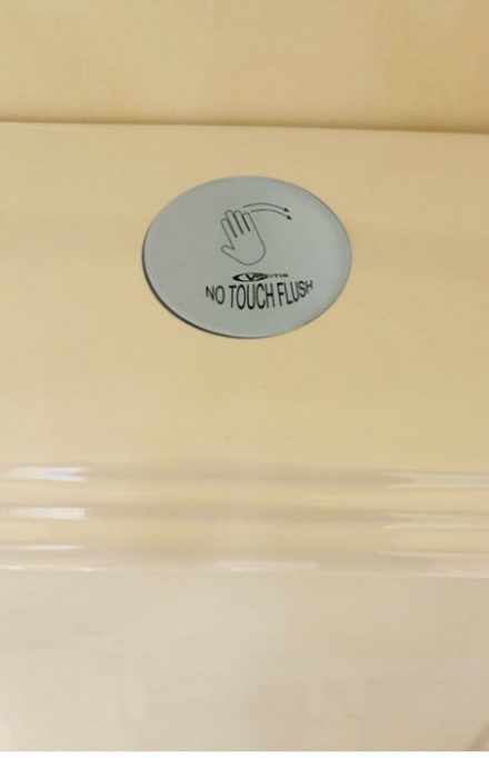 Chromed self adhesive cover for the hole left by removal of buttons